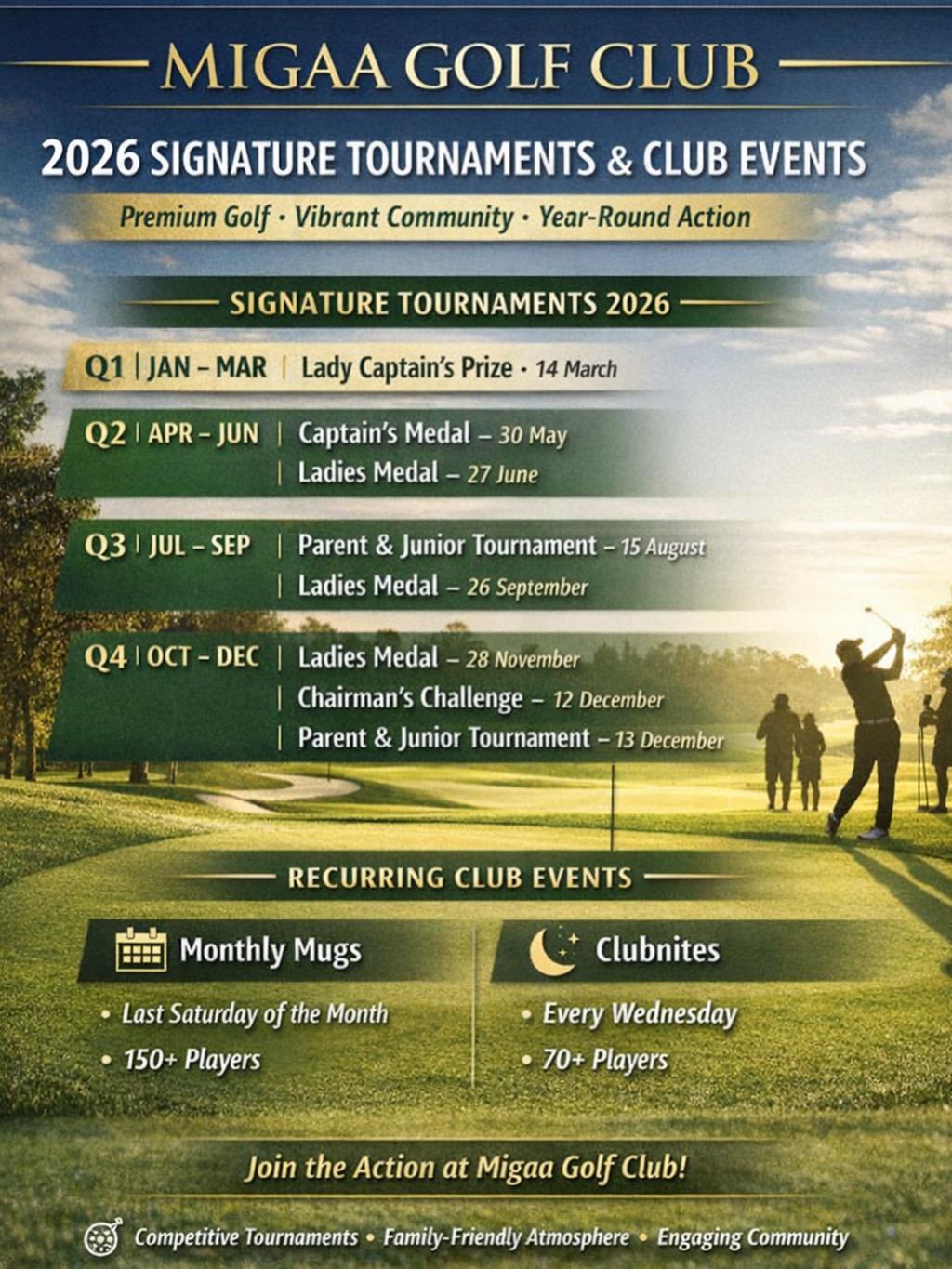 
            2026 EVENTS CALENDAR-MIGAA GOLF CLUB 