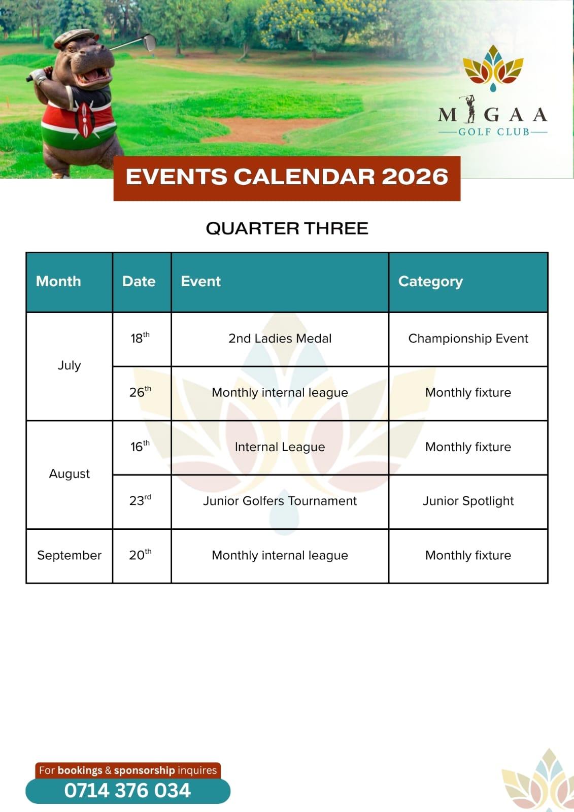 
            EVENTS CALENDAR 2026-MIGAA GOLF CLUB (QUARTER 3)