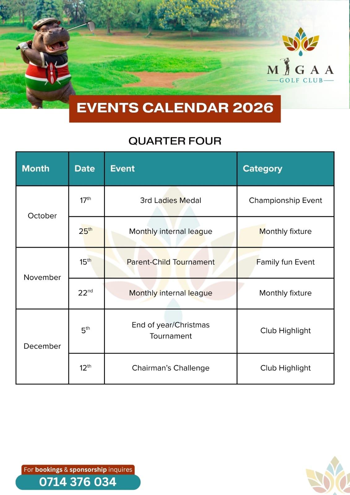 
            EVENTS CALENSAR 2026-MIGAA GOLF CLUB (QUARTER 4)