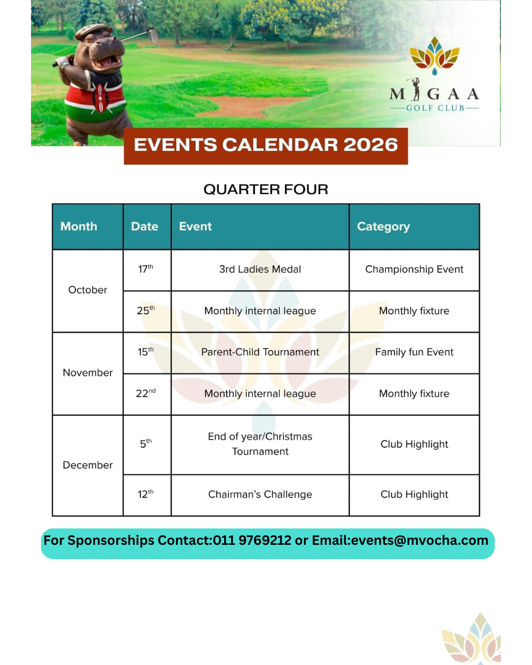 
            EVENTS CALENDAR 2026-MIGAA GOLF CLUB (QUARTER 4)