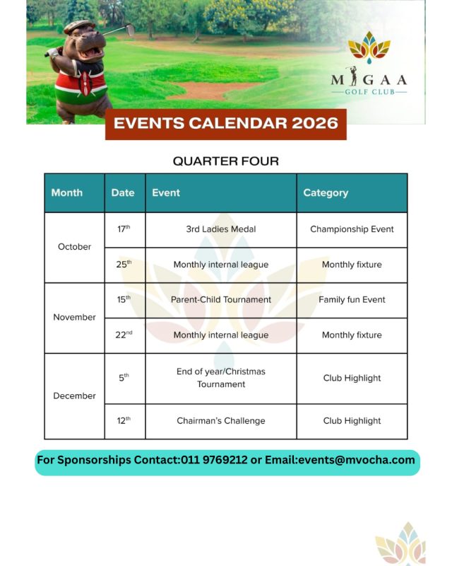 EVENTS CALENDAR 2026-MIGAA GOLF CLUB (QUARTER 4)